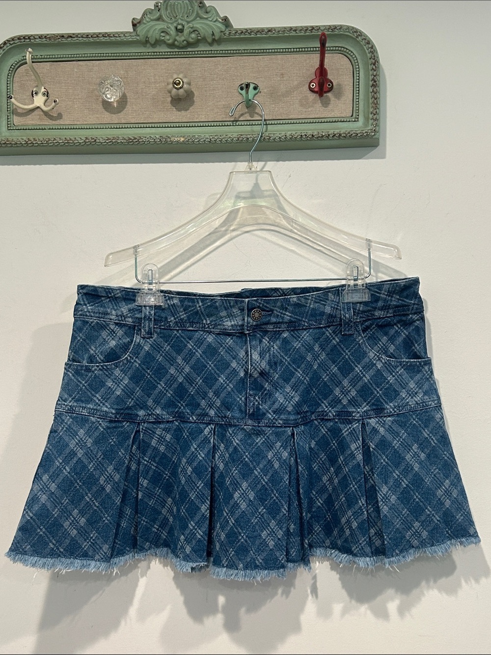 Dolls Kill Blue Plaid Denim Pleated clueless Y2K Mini Skirt xl women’s new